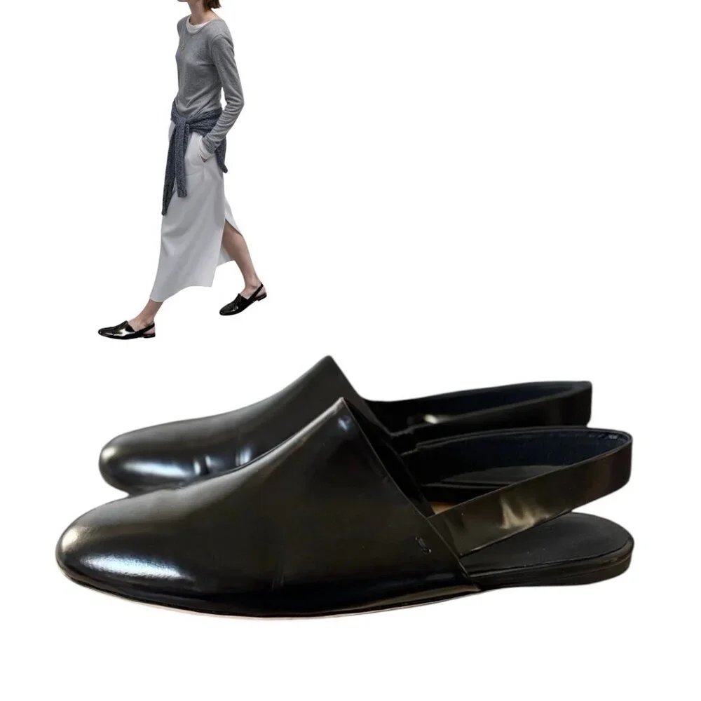 ROSETTA GETTY BLACK LEATHER SLINGBACK FLATS SHOES SIZE 8/38 MADE IN‎ ITALY EUC